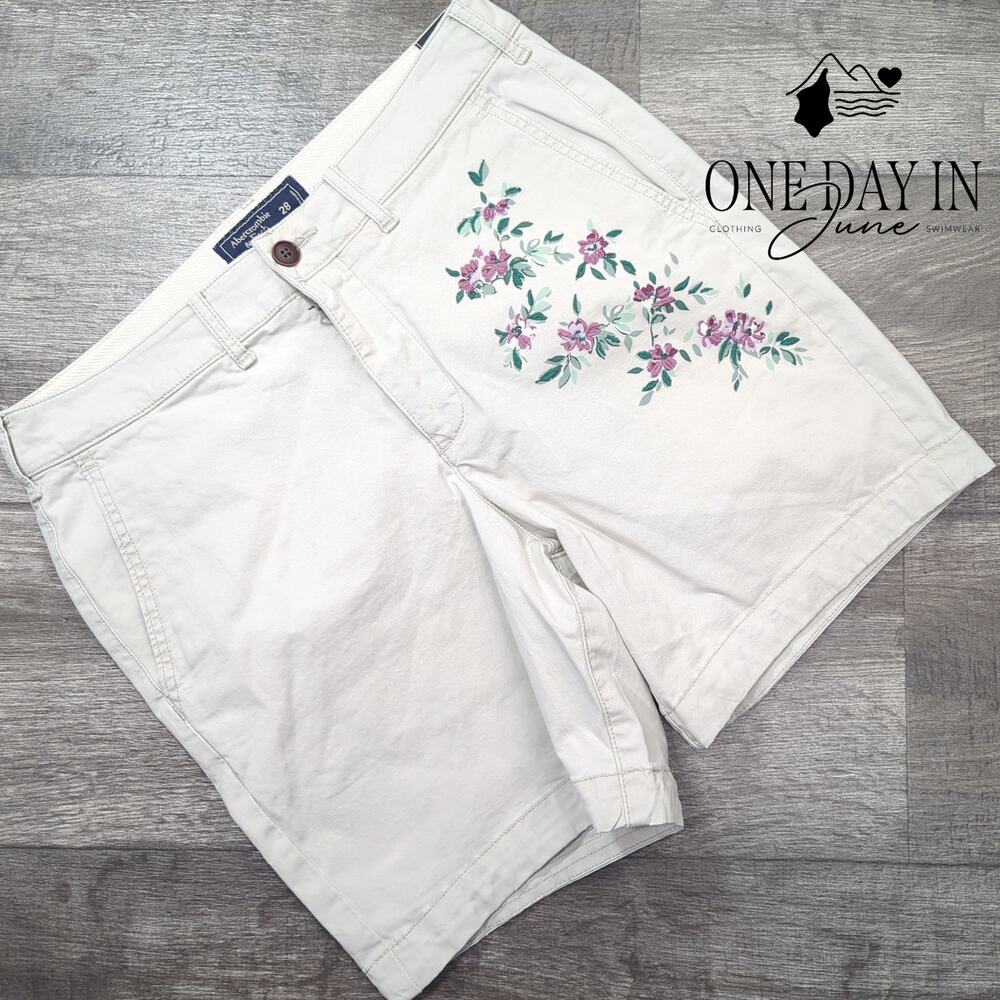 Abercrombie & Fitch 7" Inseam Embroidered Shorts Size 28 (6)